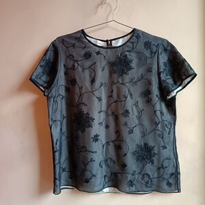 Vintage Embroidered black Silk Blouse